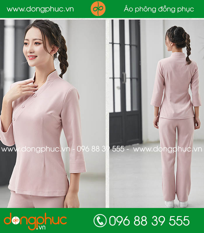 Đồng phục spa màu hồng nhạt
